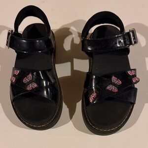 Black Kids Sandals with Pink Butterfly Accents